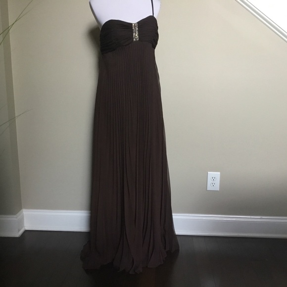 LA BELLE brown pleated chiffon prom gown dress